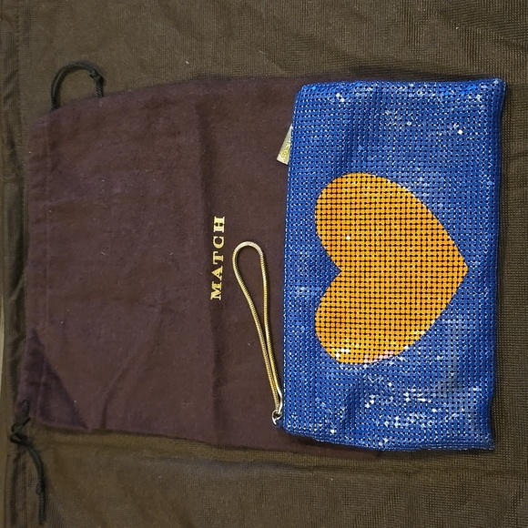 Felix Rey Rare Metal Mesh Clutch Blue With Orange Heart - Picture 8 of 9